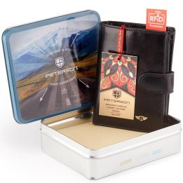 Odinė juoda piniginė su RFID apsauga kasdienai Peterson