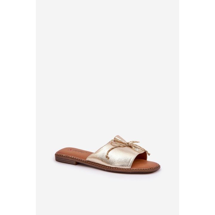 Odos imitacijos moteriškos šlepetės su kaspinu Step in style
