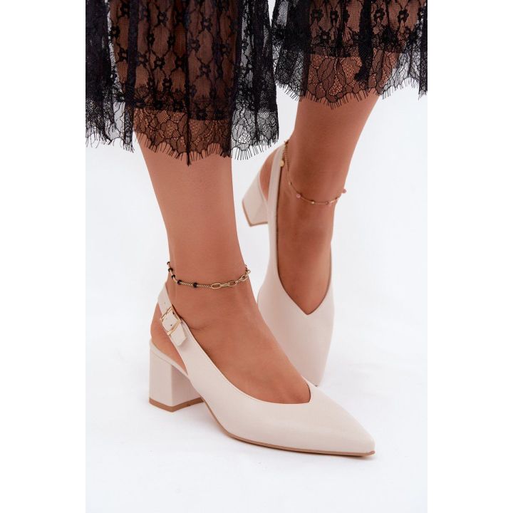 Šviesiai smėlio spalvos aukštakulniai bateliai atviru kulnu Zazoo 1122