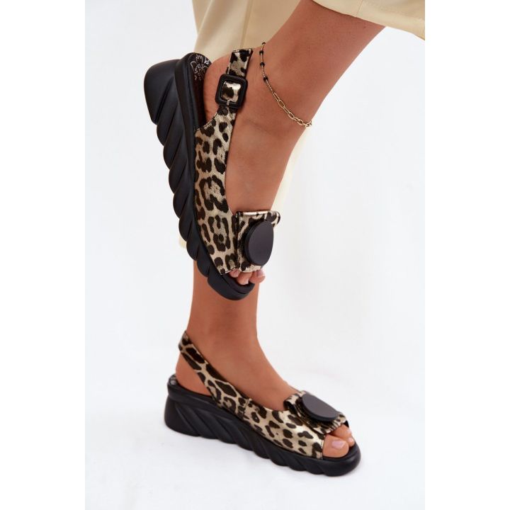 Odinės platforminės basutės leopardo raštu