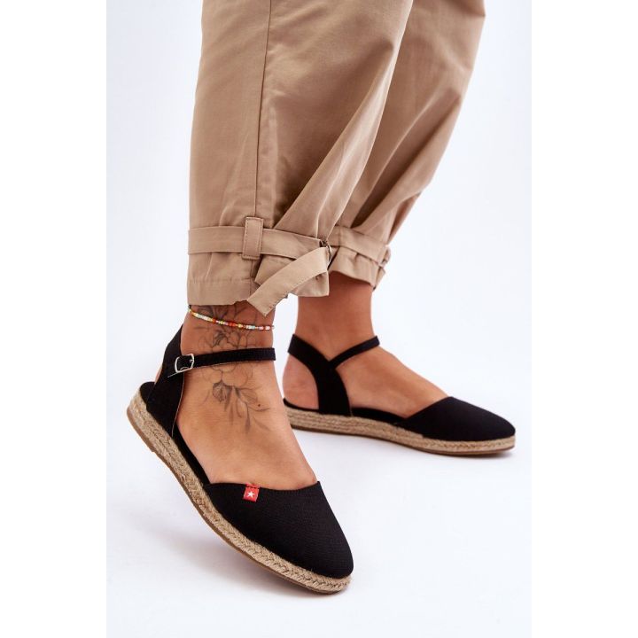 Moteriškos espadrilės su dirželiu, juodos