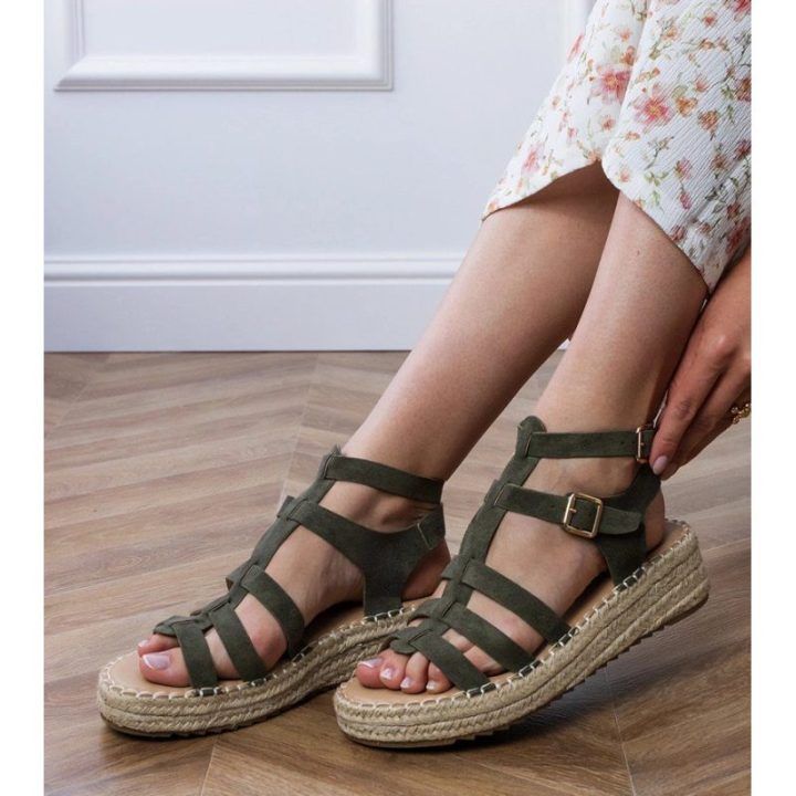 Moteriškos žalios espadrilės basutės su platforma Amur