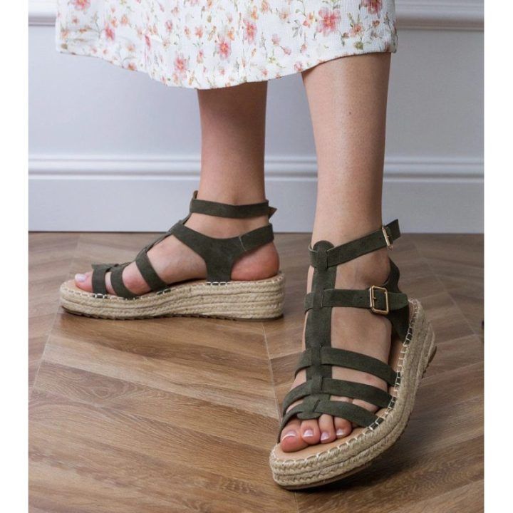 Moteriškos žalios espadrilės basutės su platforma Amur
