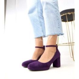 Moteriški violetiniai bateliai su stambiu kulnu Barola
