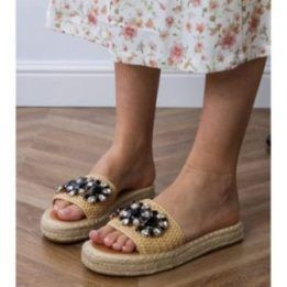Moteriškos smėlio spalvos espadrilės su juodais kristalais Luas