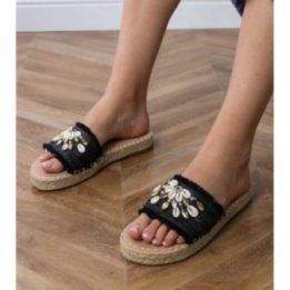 Juodos moteriškos espadrilės šlepetės su kriauklelėmis Morsa