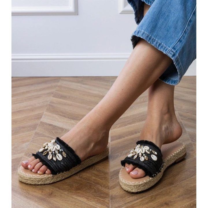 Juodos moteriškos espadrilės šlepetės su kriauklelėmis Morsa