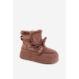 Moteriški sniego batai su platforma ir raišteliais, rudi