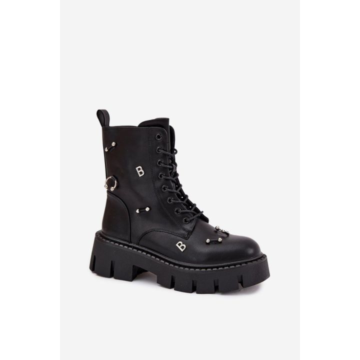Moteriški aulinukai su raišteliais ir dekoru, juodi