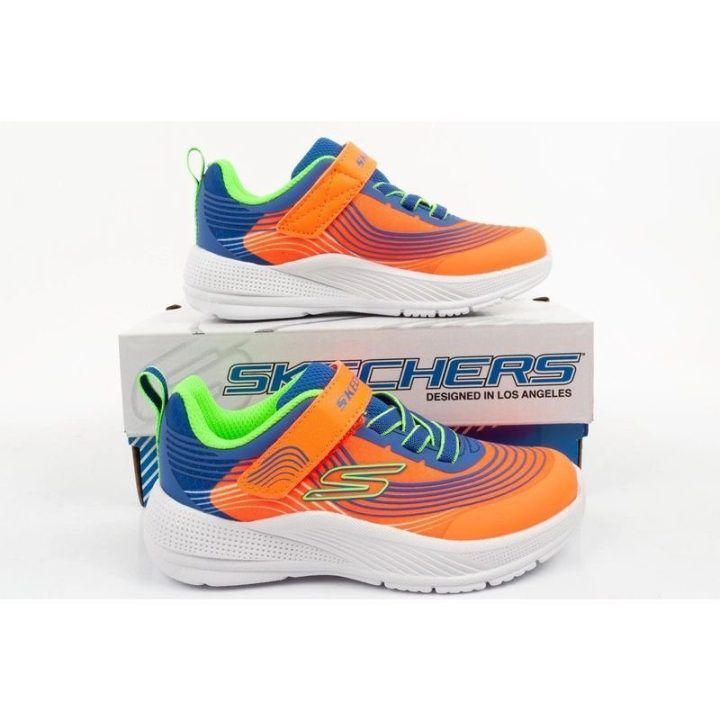 Vaikiški įsispiriami bateliai Skechers Microspec Advance, oranžiniai ir mėlyni
