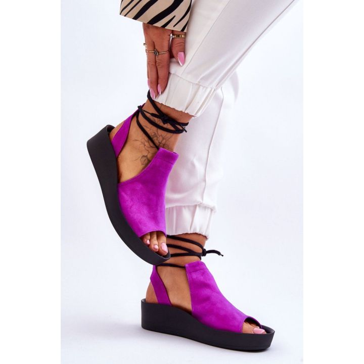 Fuksijos spalvos platforminės basutės su kulnu Step in style
