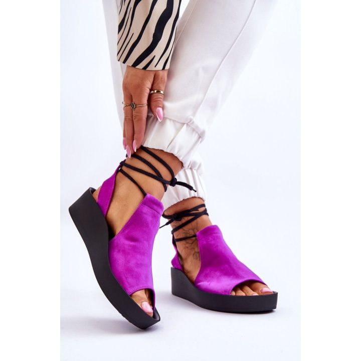 Fuksijos spalvos platforminės basutės su kulnu Step in style