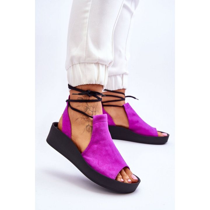 Fuksijos spalvos platforminės basutės su kulnu Step in style