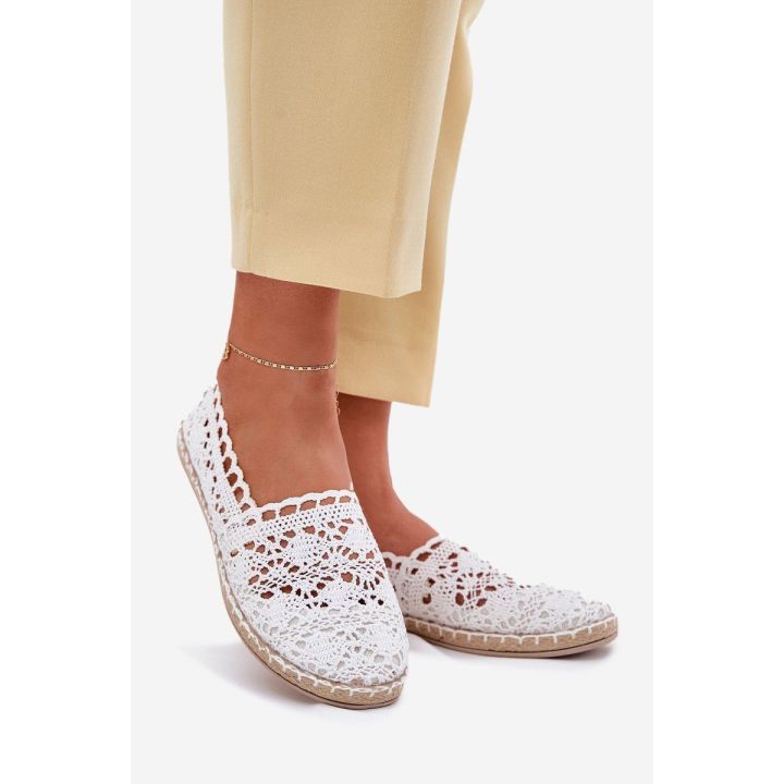 Moteriškos espadrilės su nėriniais, baltos