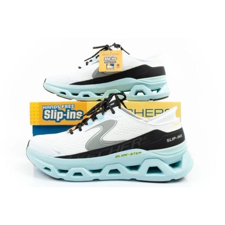Skechers Glide-Step Altus Slip-Ins batai, balti su mėlynu padu