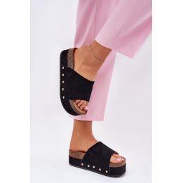 Juodos zomšos imitacijos basutės su platforma ir kniedėmis Step in style