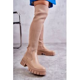 Smėlio spalvos ilgaauliai batai virš kelių Step in style