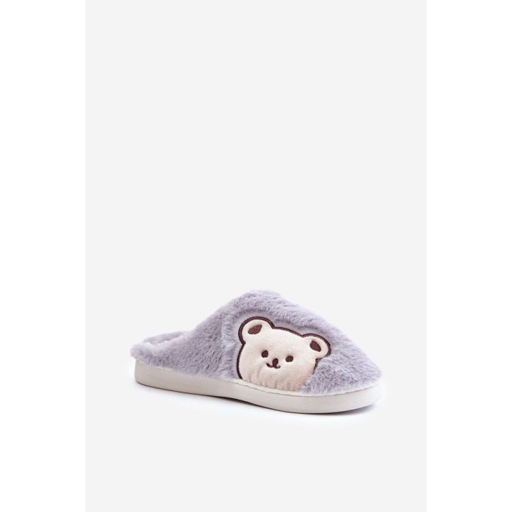 Pilkos spalvos šlepetės su meškučio motyvu Step in style