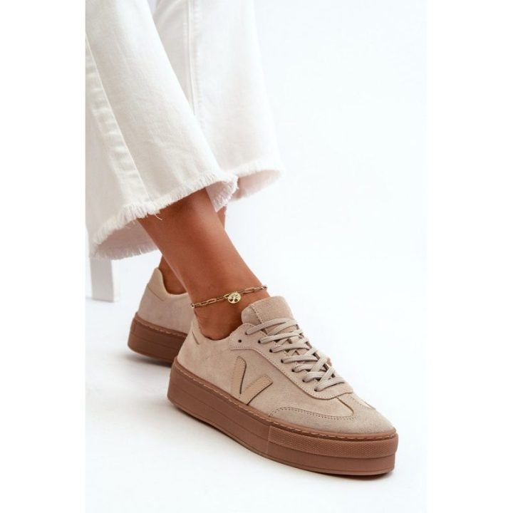 Moteriški sportbačiai su platforma Zazoo, smėlio spalvos