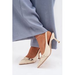 Kreminės spalvos basutės su kulnu Step in style