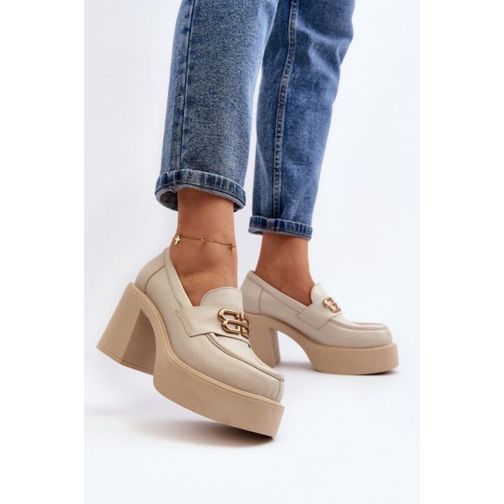 Smėlio spalvos aulinukai su storu kulnu Step in style