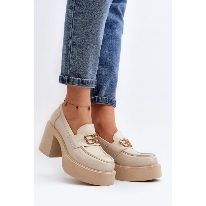Smėlio spalvos aulinukai su storu kulnu Step in style