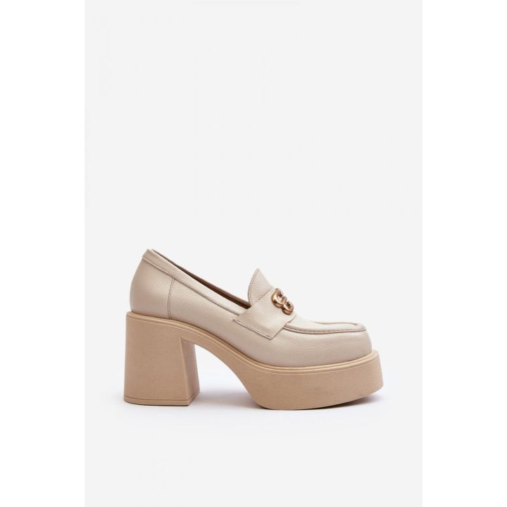 Smėlio spalvos aulinukai su storu kulnu Step in style