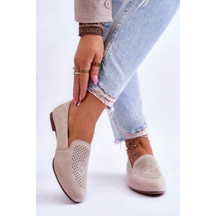 Smėlio spalvos mokasinai su ažūriniu raštu Step in style