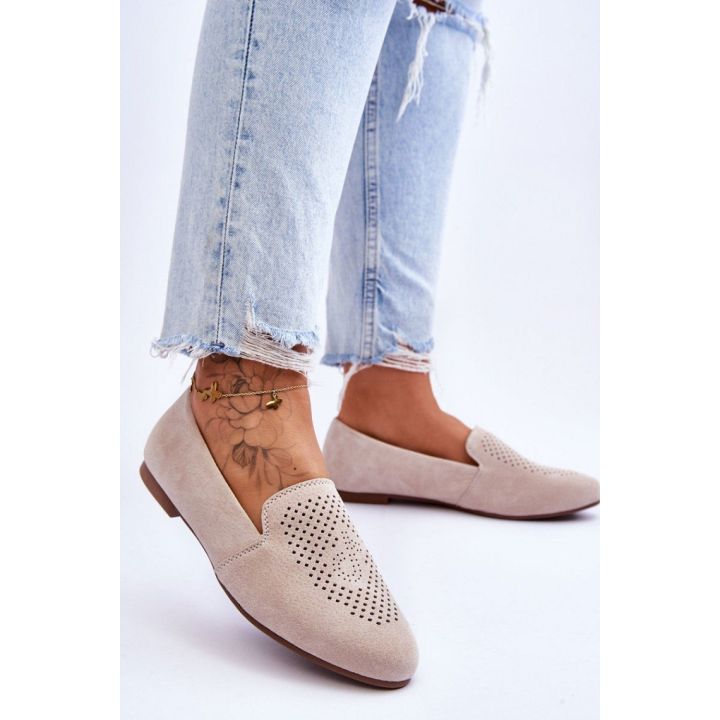Smėlio spalvos mokasinai su ažūriniu raštu Step in style
