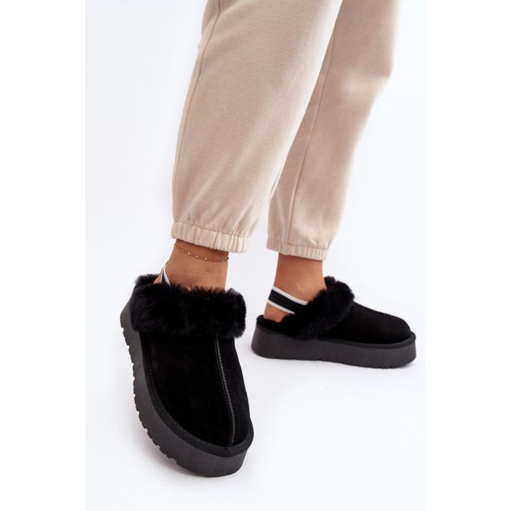 Juodos moteriškos šlepetės su pašiltinimu Step in style