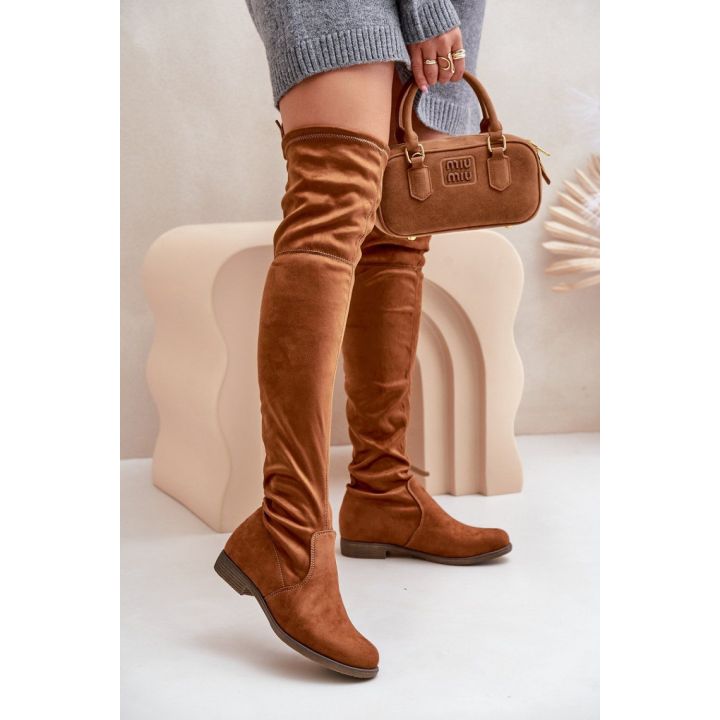 Ilgaauliai batai virš kelių, rudi Step in style