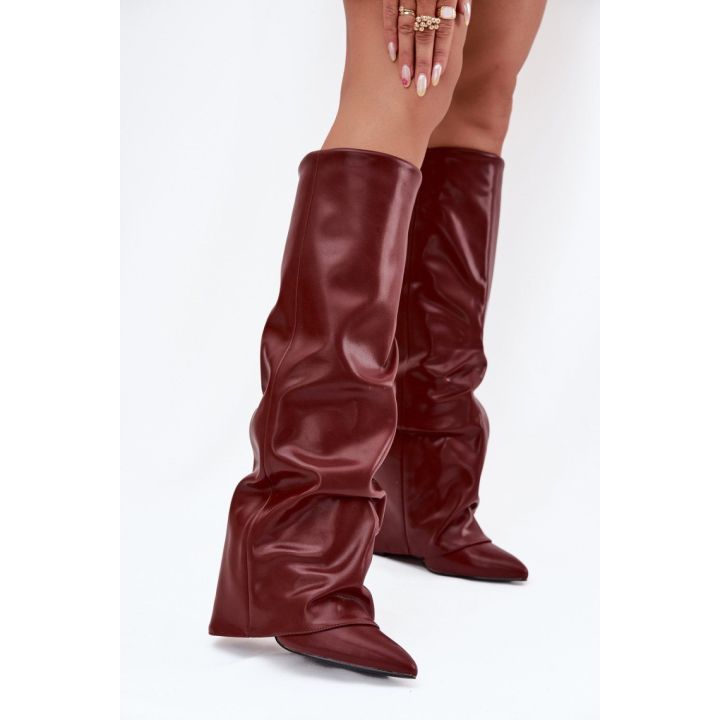 Bordo spalvos ilgaauliai batai virš kelių Step in style