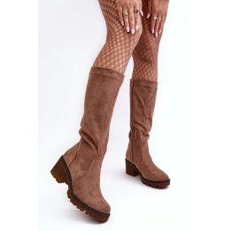 Ilgaauliai batai virš kelių su zomšos imitacija Step in style