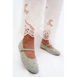 Balerinos su sagtimi ir dekoratyvinėmis detalėmis, mėtų spalvos Step in style