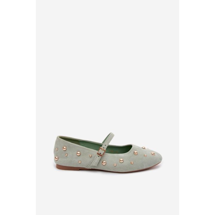 Balerinos su sagtimi ir dekoratyvinėmis detalėmis, mėtų spalvos Step in style