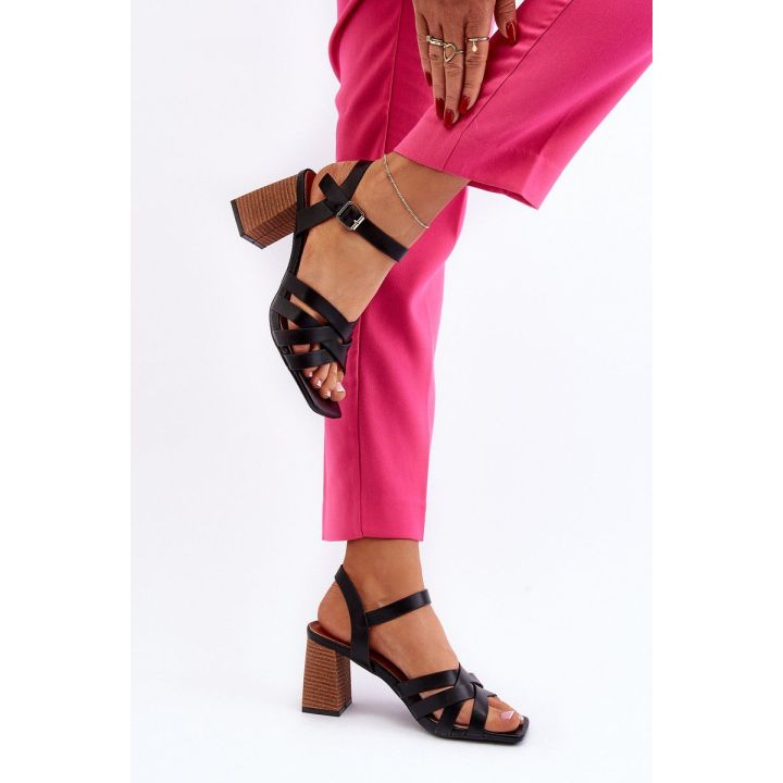 Moteriškos basutės su stambiu kulnu, juodos