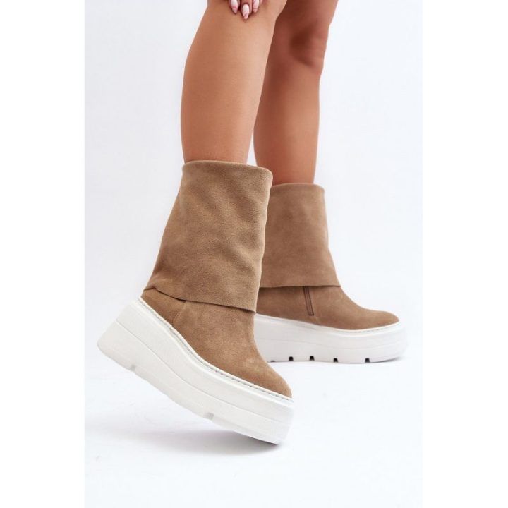 Zazoo 3410 Suede Moterų batai ant stambios platformos smėlio spalvos