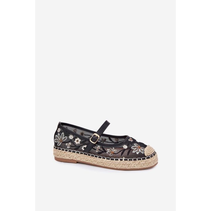 Moteriškos juodos espadrilės su gėlių siuvinėjimu