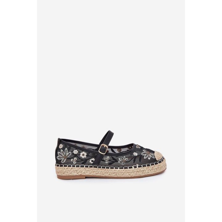 Moteriškos juodos espadrilės su gėlių siuvinėjimu