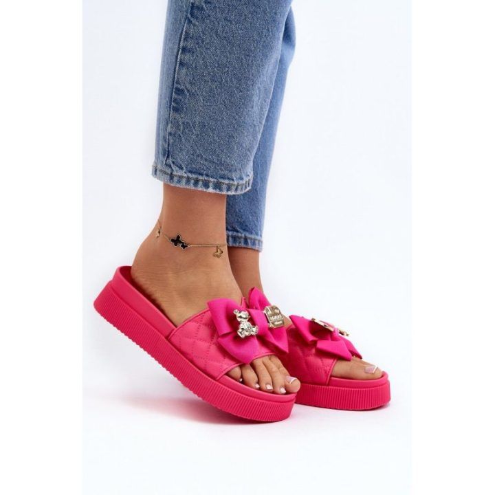 Moteriškos šlepetės su lankeliu ir dekoratyviniu meškiuku Fuksija Katerina