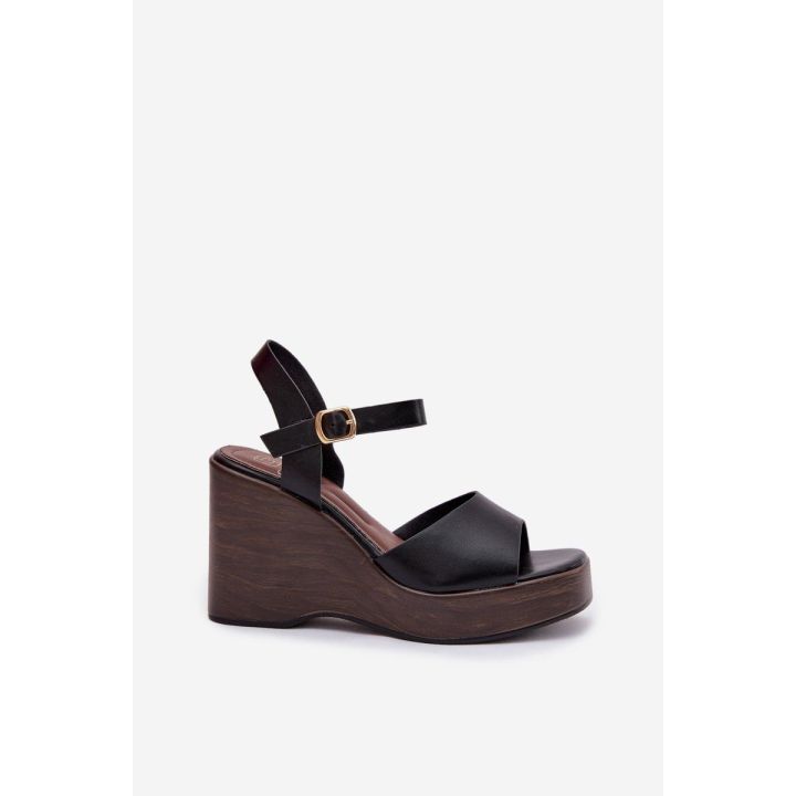 Moteriškos platforminės basutės su kulnu, juodos