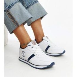 Jūrinės mėlynos ir baltos spalvos moteriški kedai CROSS JEANS