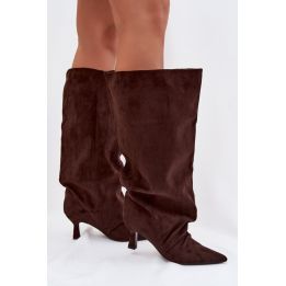 Ilgaauliai batai virš kelių su kulnu, rudi Step in style