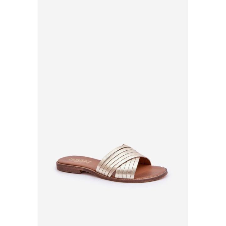 Auksinės odinės moteriškos šlepetės Shoes