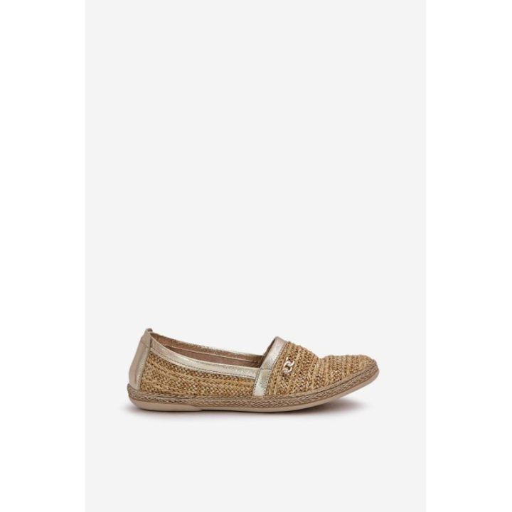 Elegantiškos odinės espadrilės su pynimu smėlio-aukso spalvos