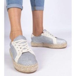 Sidabrinės moteriškos espadrilės su blizgučiais