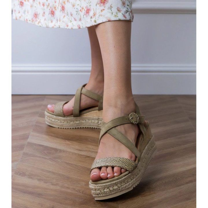 Moteriškos žalios vasarinės espadrilės su platforma