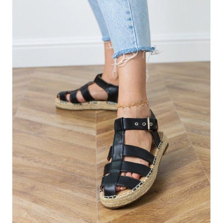 Moteriški juodi espadrilės sandalai su uždaru priekiu