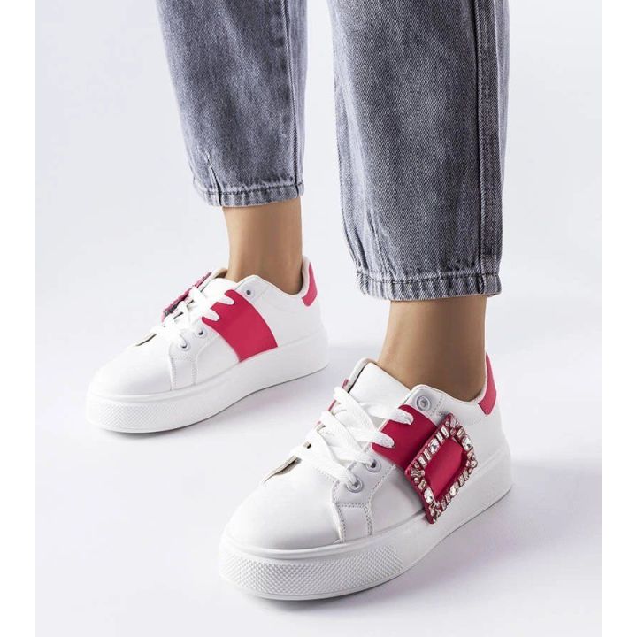 Moteriški balti sportbačiai su rožine sagtimi Ike