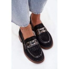 Suede Women's Loafers with Decoration D&A MR52-176 Black